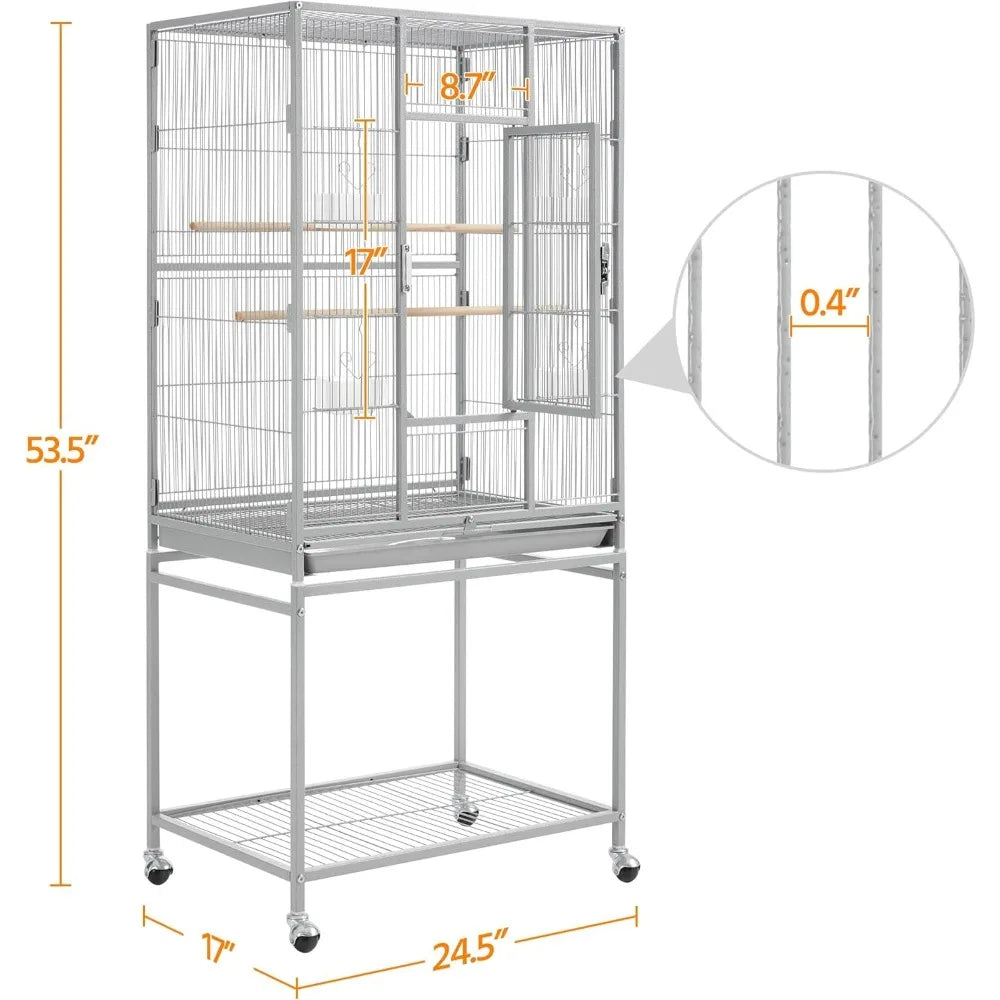 CommercialGradeAllMetal Iron Parrot Cage With Integrated Stand For Multiple Birds