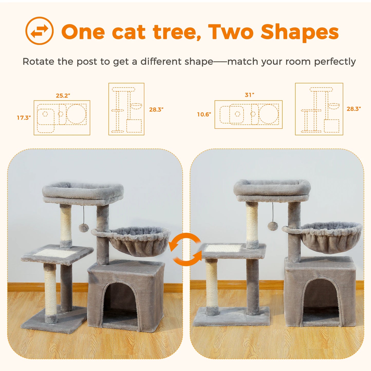 PAWZ Road Ultra-Stable MultiFunctional Cat Tree Tower Indoor Cats All-Season-Hammock