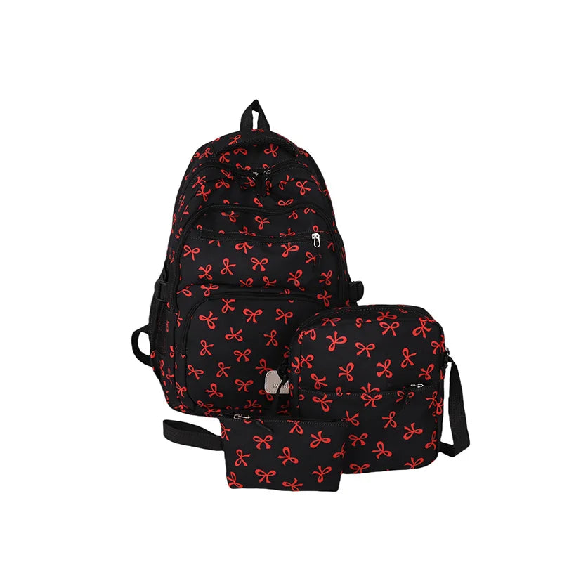 Shunmaii Bow Print Backpack Set With Crossbody Bag Purse