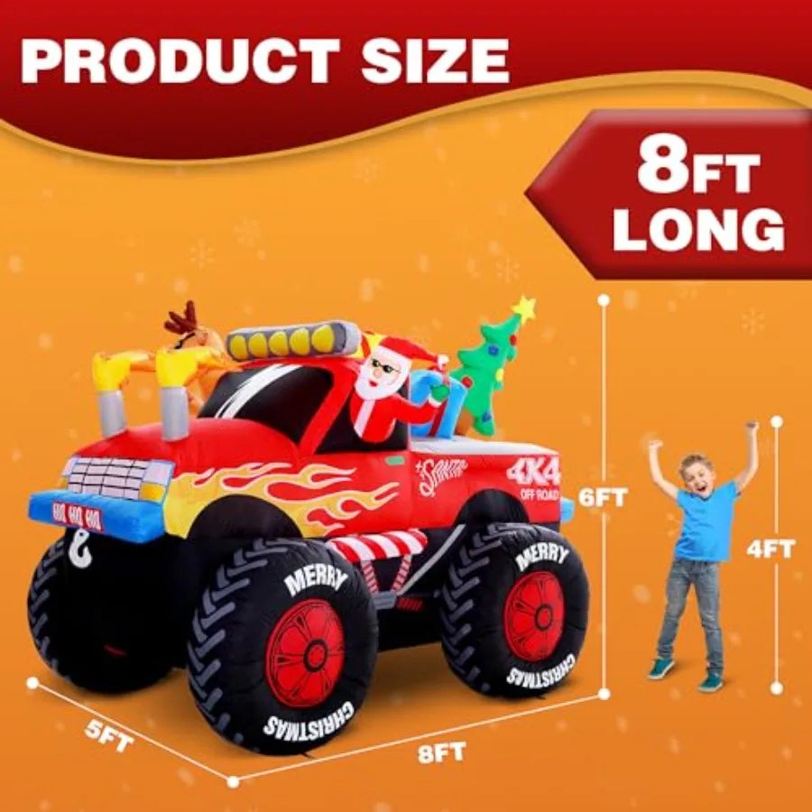 Santa Monster Truck Christmas Inflatable Outdoor Decoration