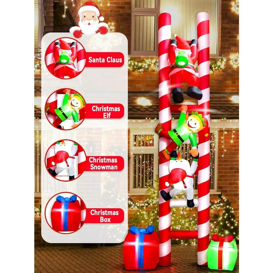 Hignconcerned Santa Climbing Ladder Inflatable With Lights Outdoor Decoration