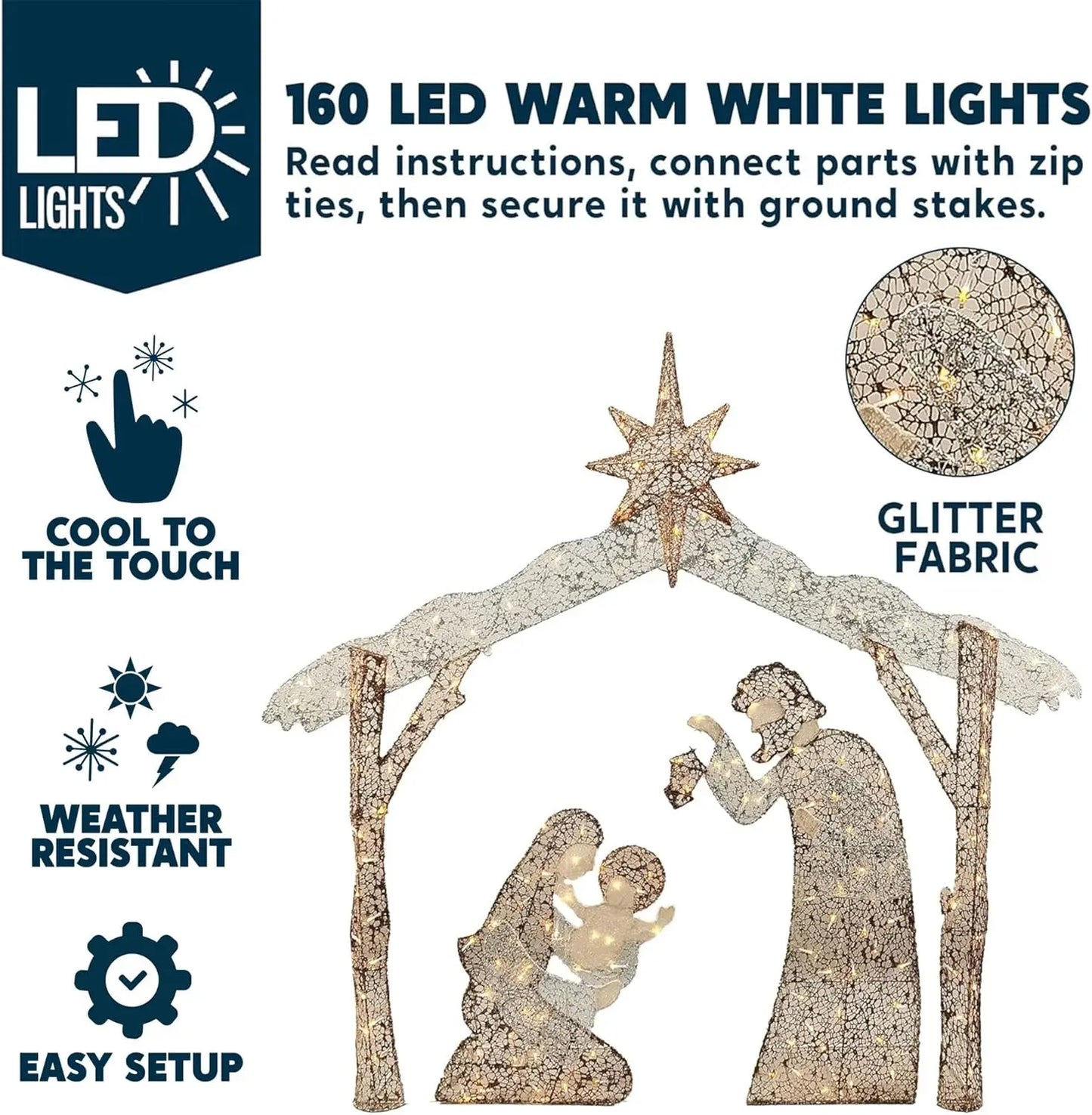 Joyfy Nativity Yard Light 160LED With Metal Stake Outdoor Decor
