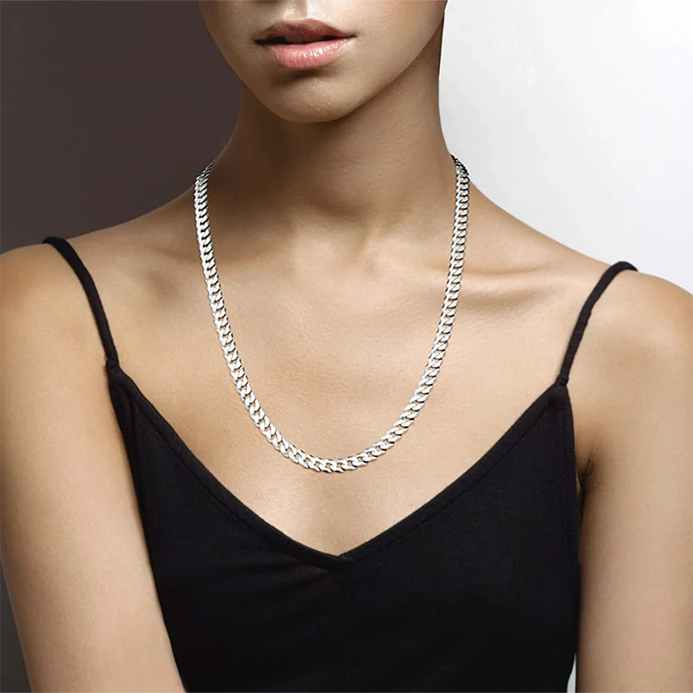 Certificate 925 Sterling Cuban Link Chain Necklace Men