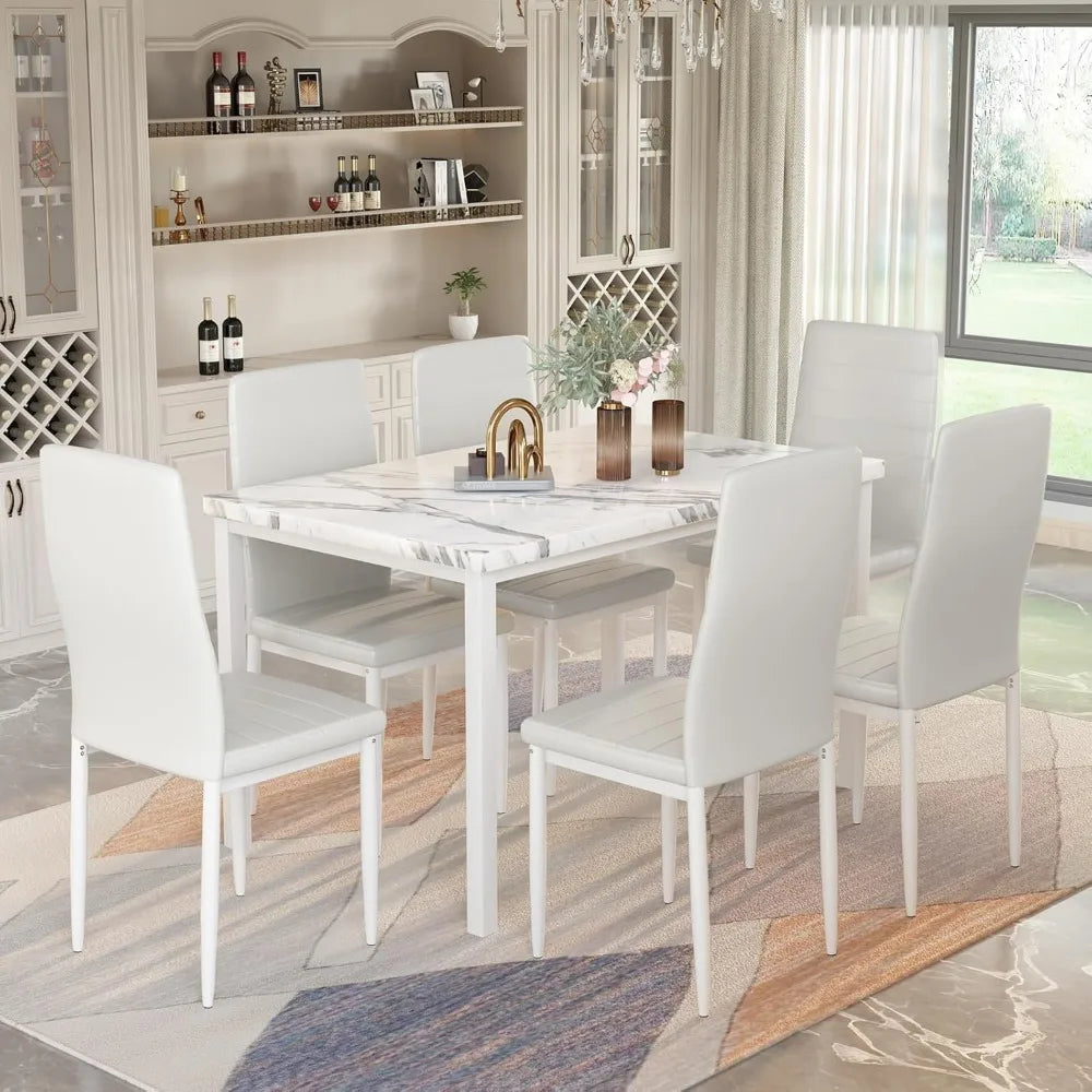 ContemporaryFauxMarbleDiningTableSetUltraPremiumQualitySpaceEfficientCompactDurable