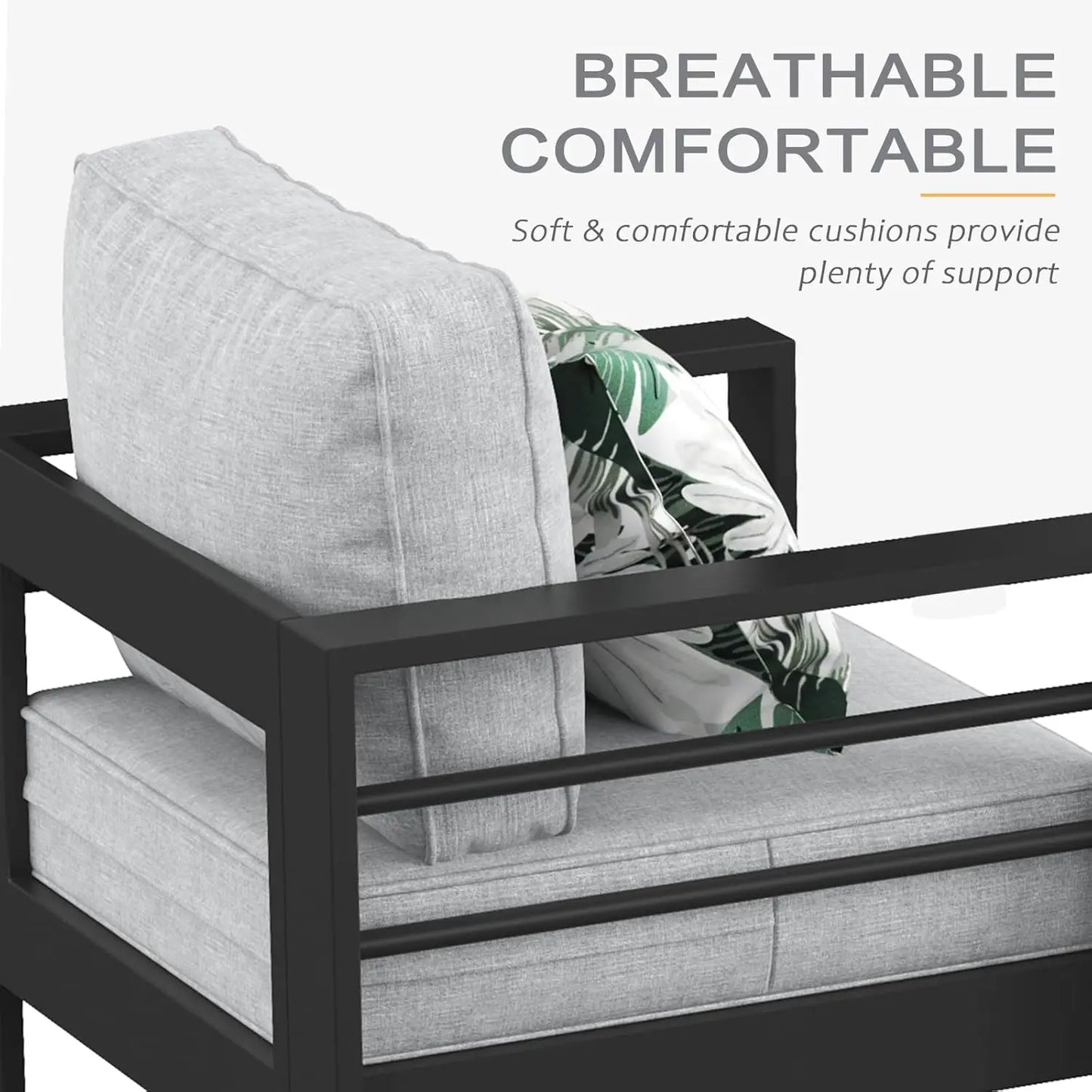 Outdoor Aluminum Furniture Set, 5 Pieces Patio Sectional Conversation Chat Sofa Modern Seating Set with Coffee Table