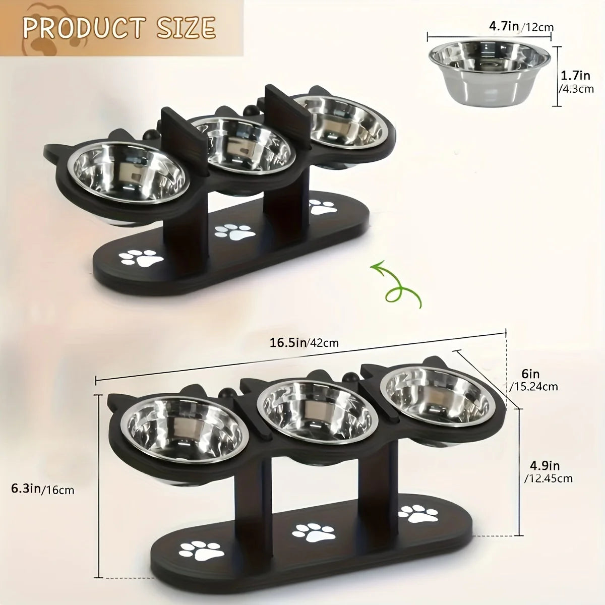 Hign-concerned Elevated Tilted Cat Bowls Set With Wooden Stand And Anti Vomiting Stainless Steel Bowls