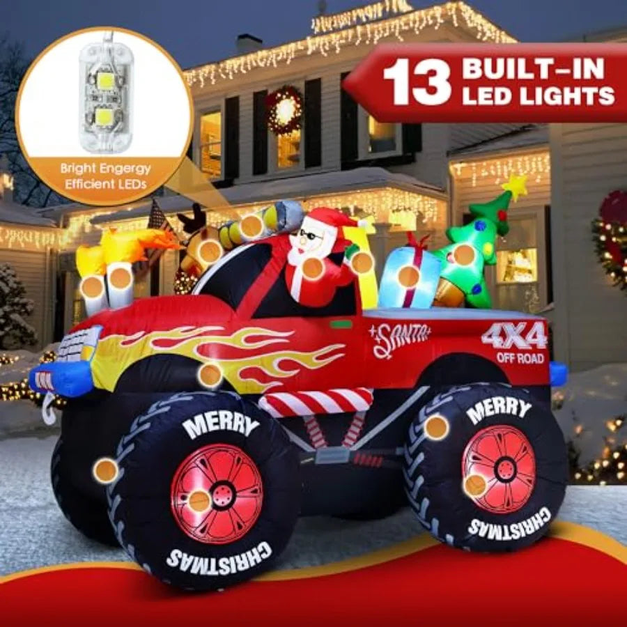 Santa Monster Truck Christmas Inflatable Outdoor Decoration