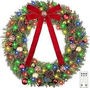 XMSJ Outdoor Christmas Wreath With 200 LED Lights Exterior