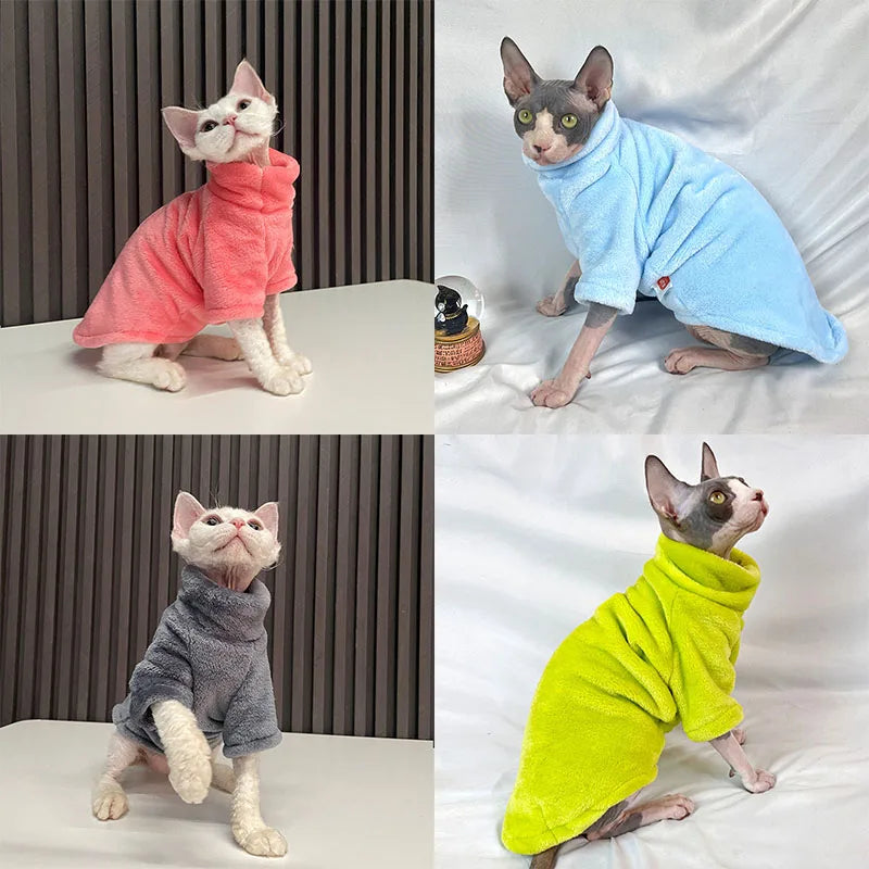 Sphynx Cat Luxurious Thermal Fleece Turtleneck Coat Winterwear Chihuahua Clothing