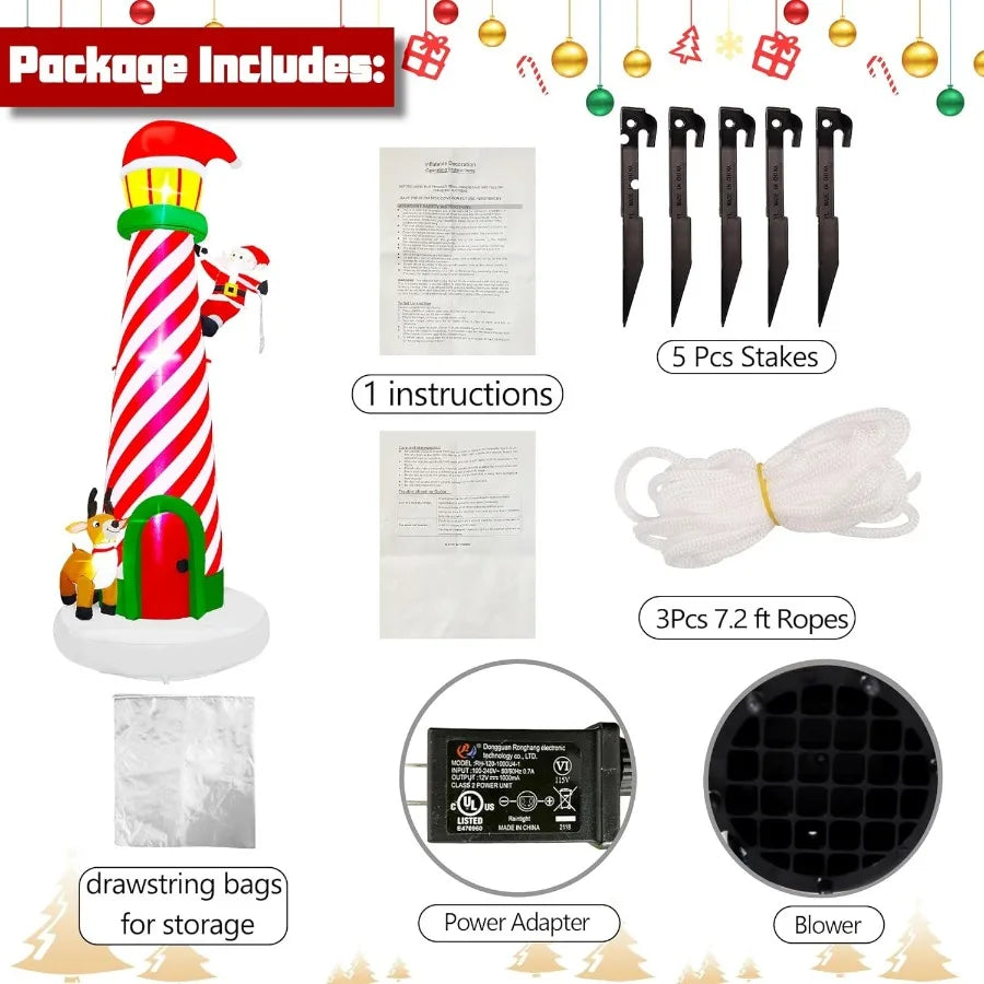 Hign-concerned Christmas Lighthouse Inflatable With Santa And Reindeer