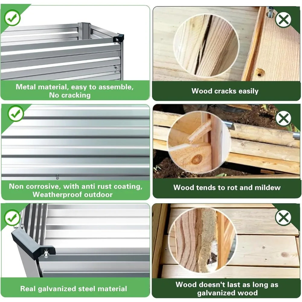 MGNO Galvanized Raised Garden Bed Outdoor with Legs,48×18×32in Metal Elevated Raised Planter Box for Backyard, Patio, Balcony, 3