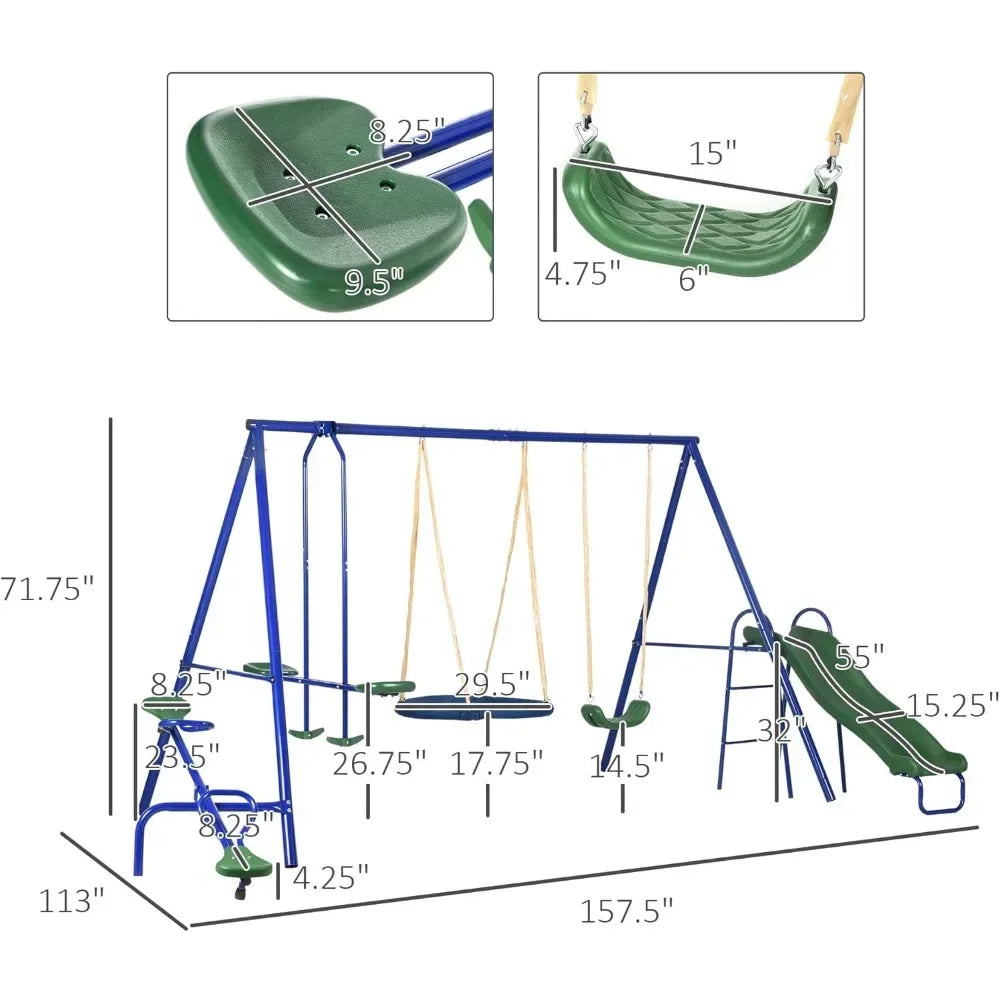 Swing Set for Backyard 5 in 1 Heavy Duty A Frame Playset with Saucer Swing Slide
