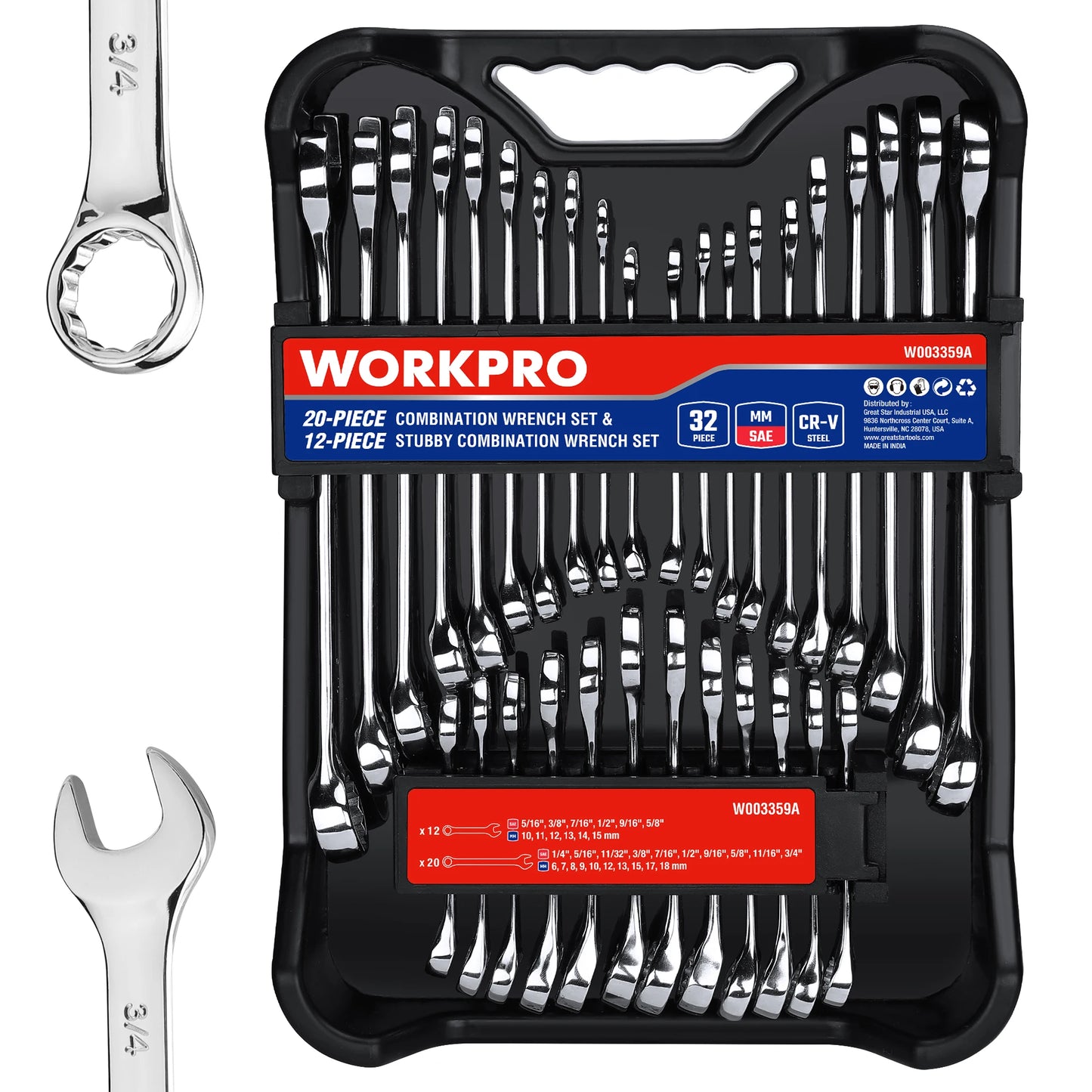 WORKPRO SAE Metric Wrenches Set With Organizer Carry Case