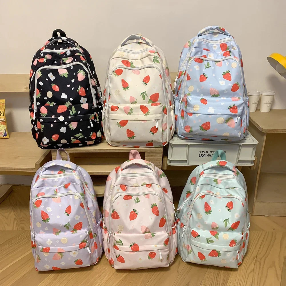 MOJOYCECN Strawberry Pattern Backpack For Women School Bag