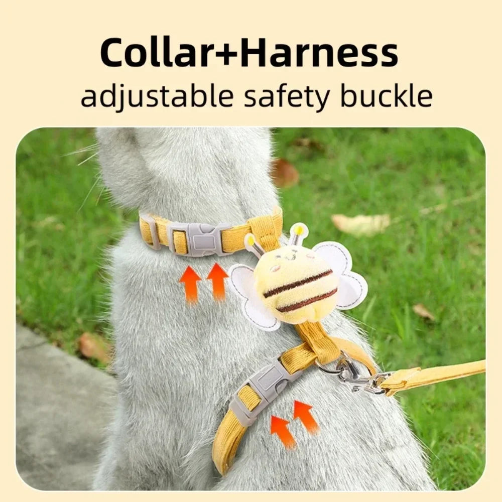 Feature Cat Harness Leash Collar Set Adjustable Cartoon Bee