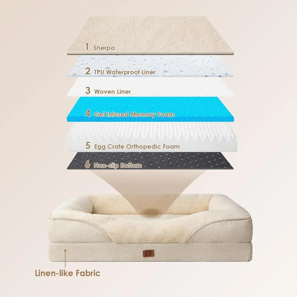 42x30x7.5 Inch Grey XL Memory Foam Dog Bed - Orthopedic Sofa with Sides, Waterproof Liner & Washable Removable Cover