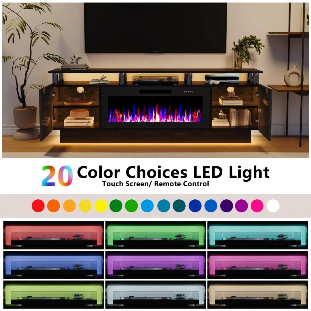 Fireplace TV Stand with 36" Fireplace, 70 Inch Black Fire Place TV Stands for Living Room, Modern Electric Fireplace TV Stand wi