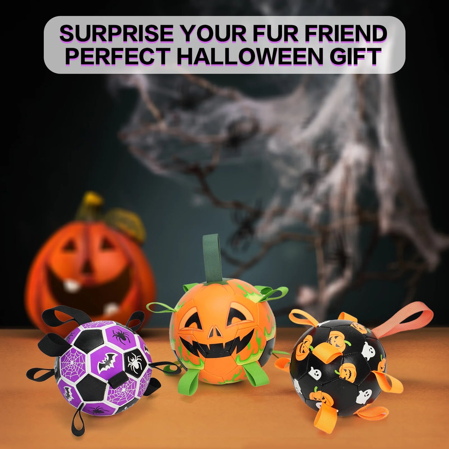 Hign Concerned Halloween Football Dog Toy Ball Durable Bat Spider Pattern Chewing Ball Toy For Pets