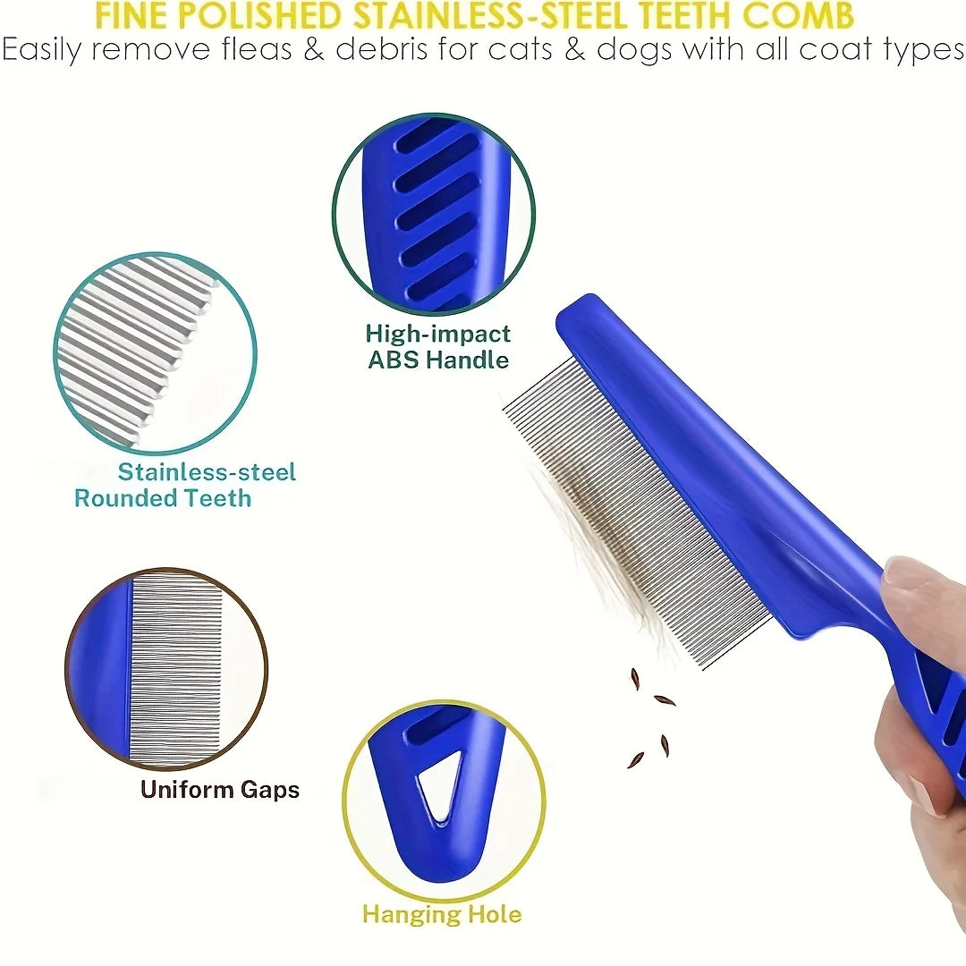 Hign-concerned StainlessSteel DoubleSided Flea Lice Pet Grooming Comb ProGroomingKit
