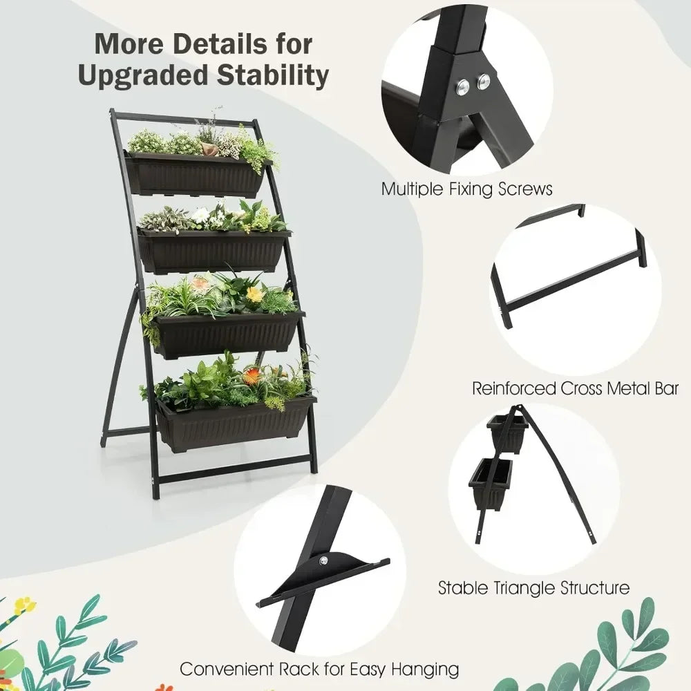 2 Pcs 5.2FT Vertical Raised Garden Bed, 4-Tier Elevated Planter Box w/4 Containers & Drainage Holes