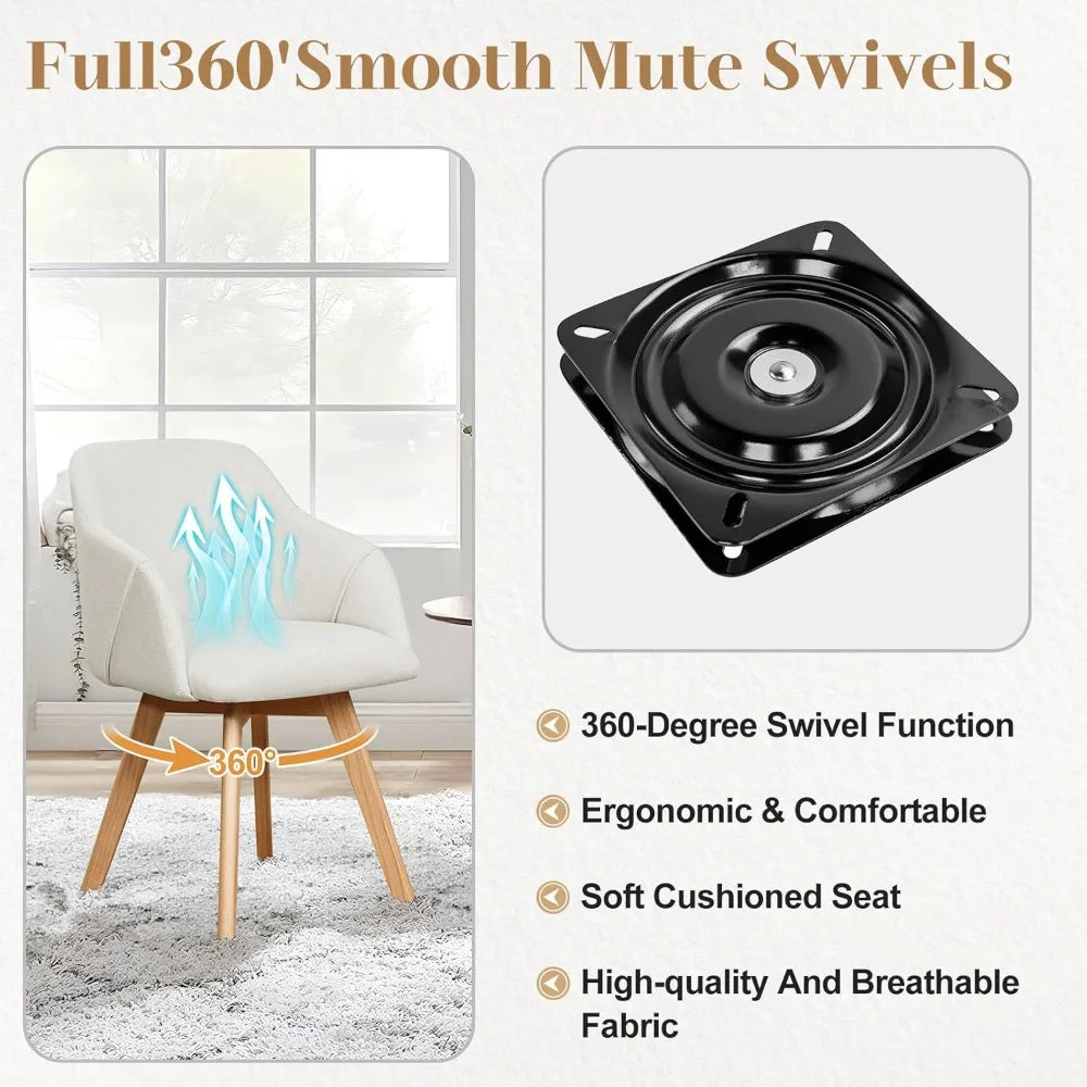 Swivel Dining Chairs with Arm, Set of 2, Modern Linen Fabric Upholstered Kitchen Dining Room Chairs, Swivel Accent Desk Chairs