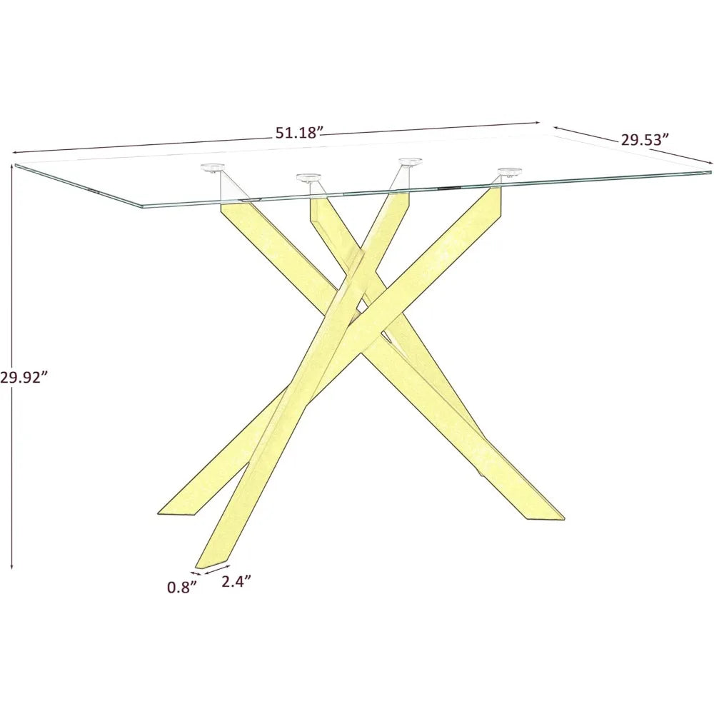 Rectangular Tempered Glass Dining Table With Sturdy Metal Legs For Modern Kitchen Or Dining Room
