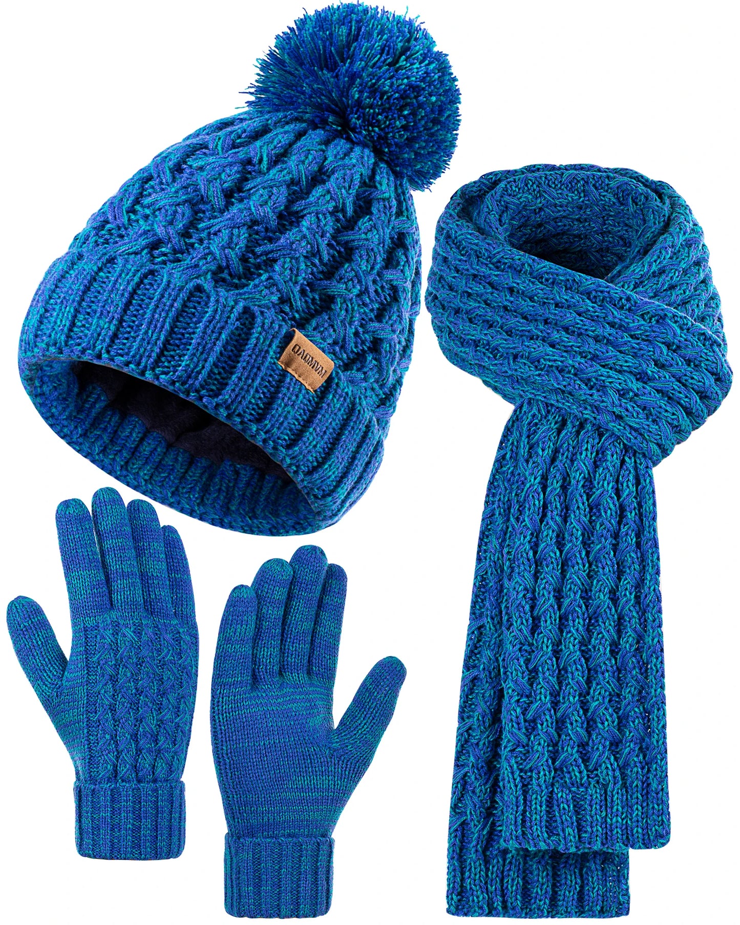 Womens Winter Beanie Hat Touchscreen Gloves Long Neck Scarf Set Warm Knit Caps