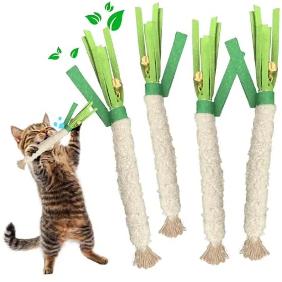 Hign-concerned Catnip-Infused Chew Stick 4PCS Wrapped Cotton Rope DentalCare Toy