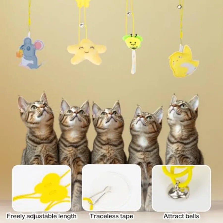 Hign-concerned Cat Feather Toys Interactive Kitten Teaser Retractable Hanging Set