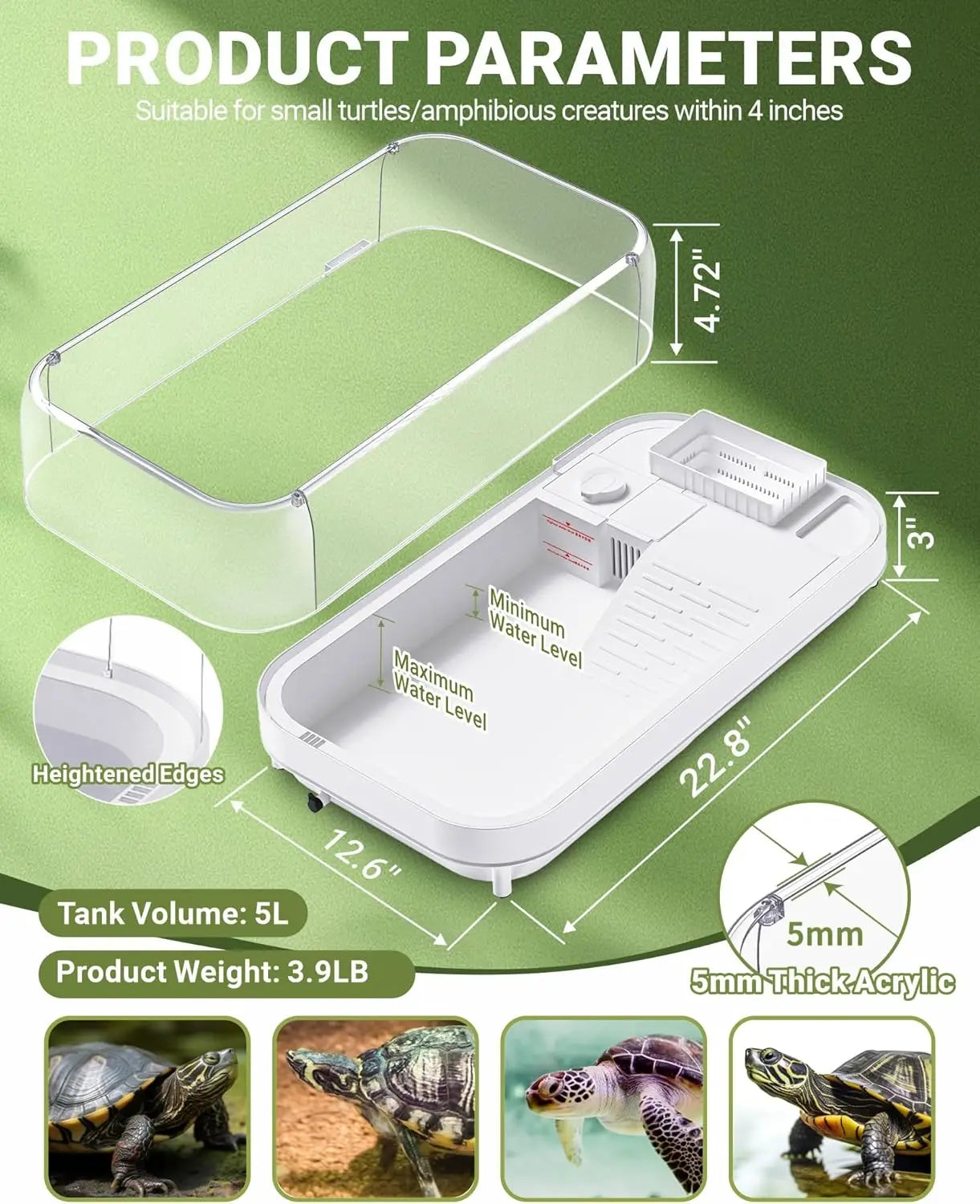 AcrylicTurtleTankStarterKit With Lamp Filter Aquarium Enclosure System Setup Essentials