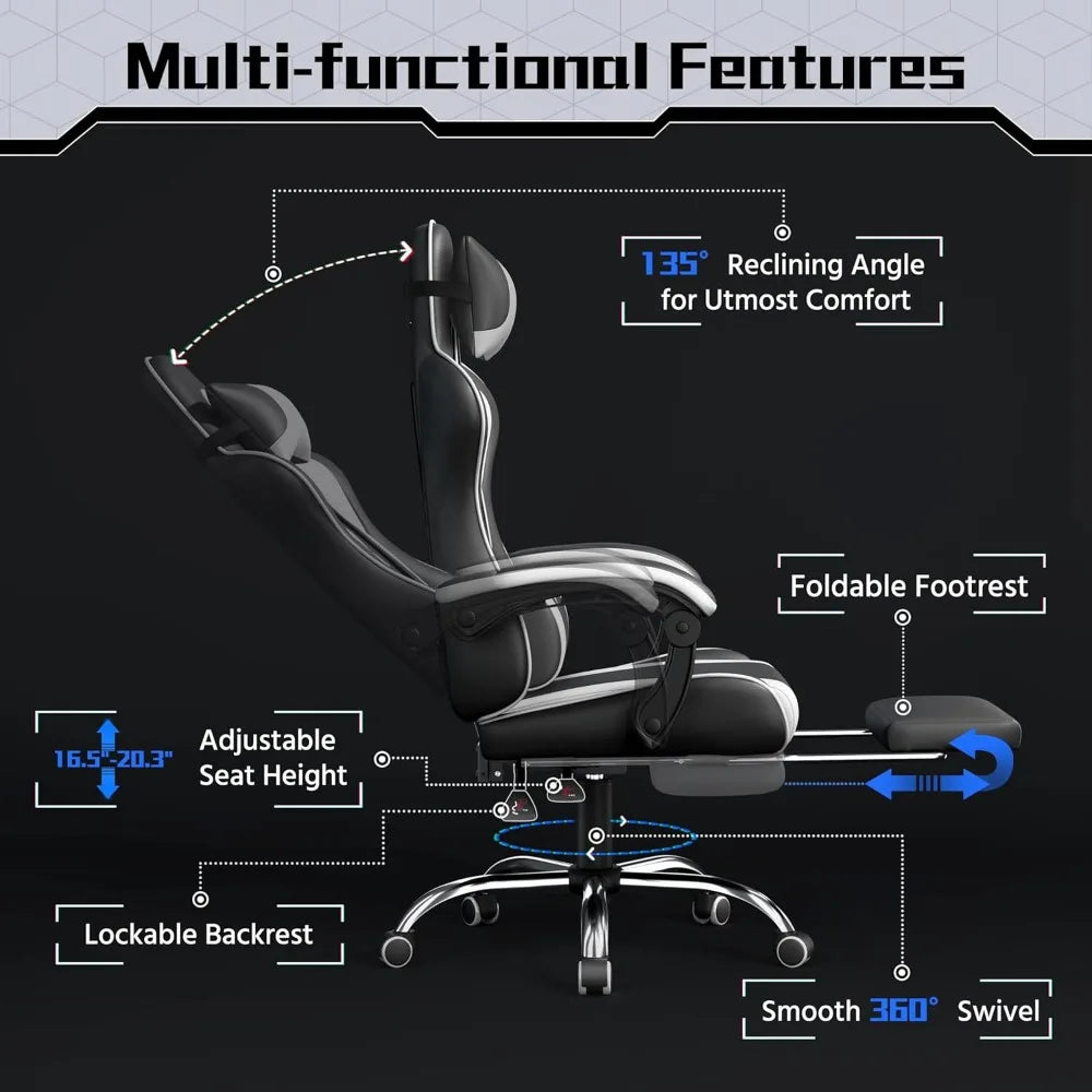 Ergonomics Gaming Chair With Swivel Headrest And Massage