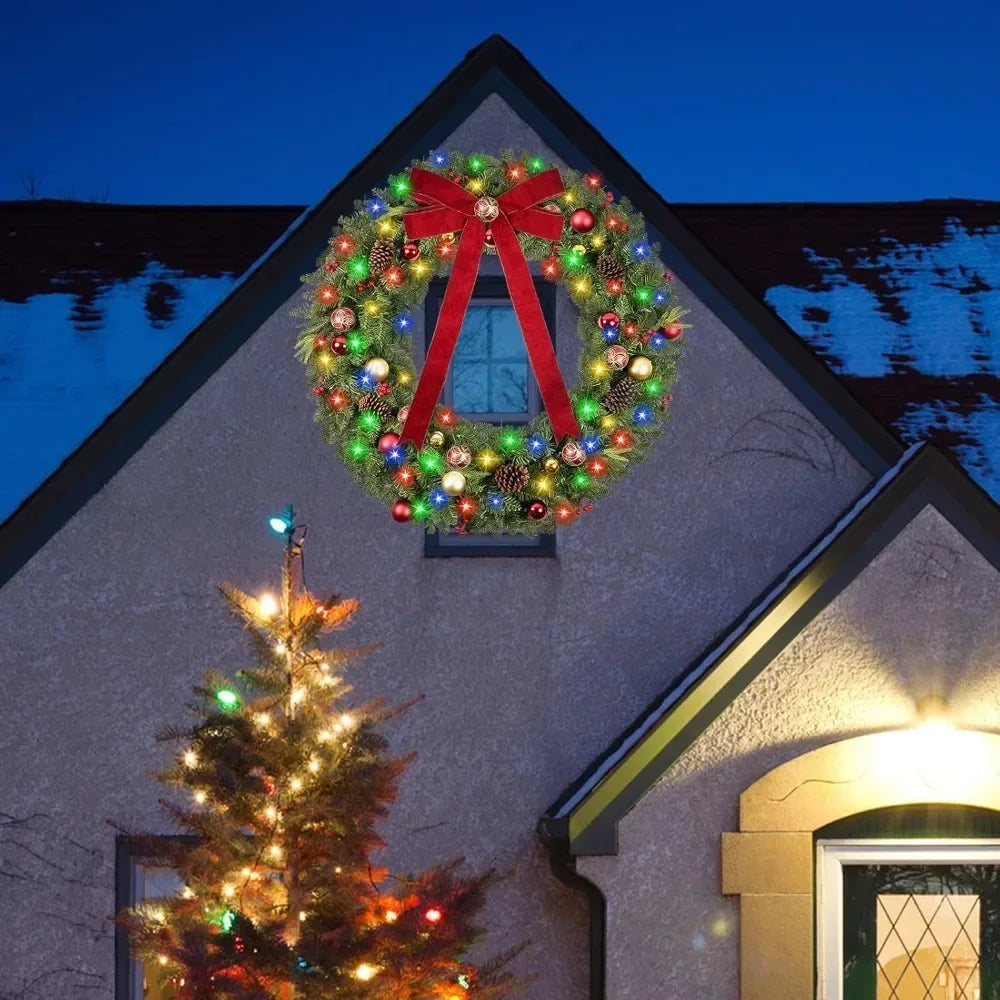 XMSJ Outdoor Christmas Wreath With 200 LED Lights Exterior