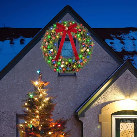 XMSJ Outdoor Christmas Wreath With 200 LED Lights Exterior