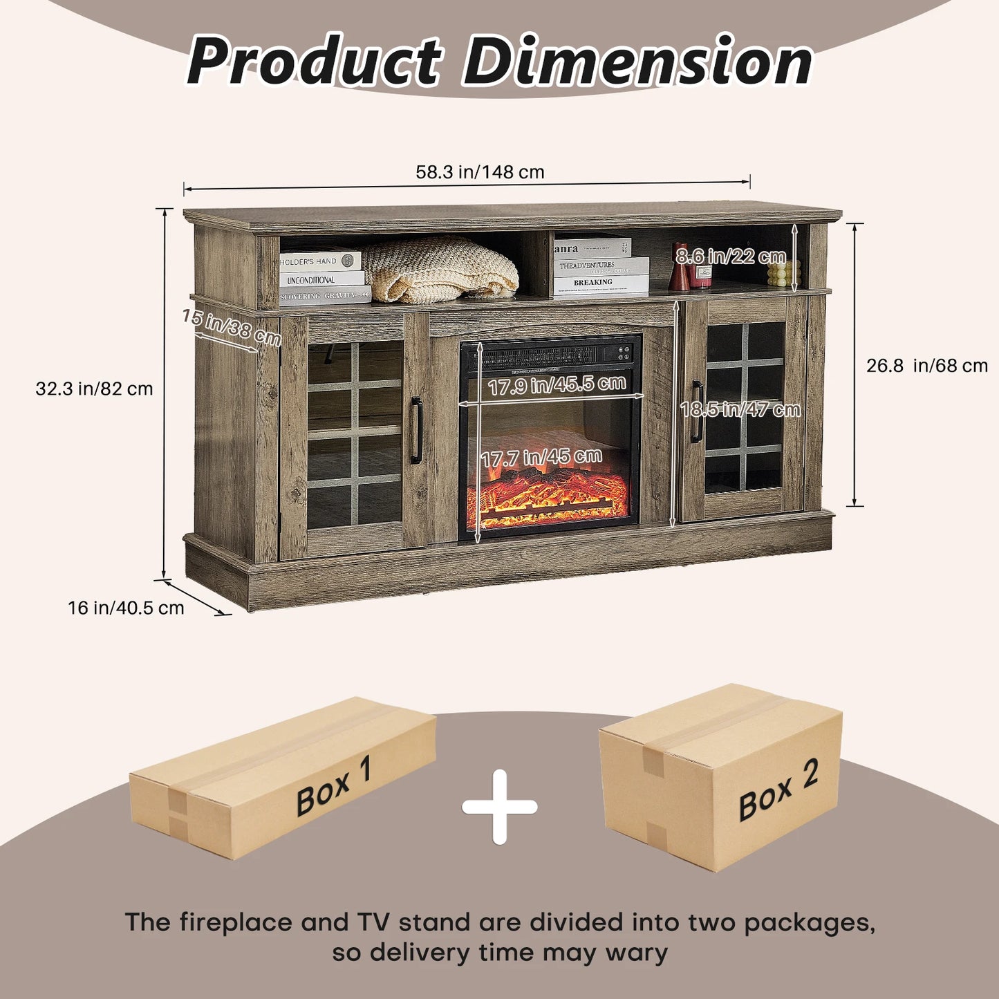 Fireplace TV Stand for 65" TV Media Entertainment Center Console Table w/ 18'' Electric Fireplace Remote Control Storage Shelves