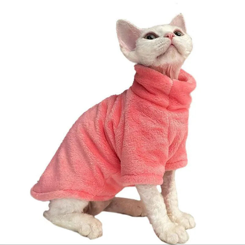Sphynx Cat Luxurious Thermal Fleece Turtleneck Coat Winterwear Chihuahua Clothing