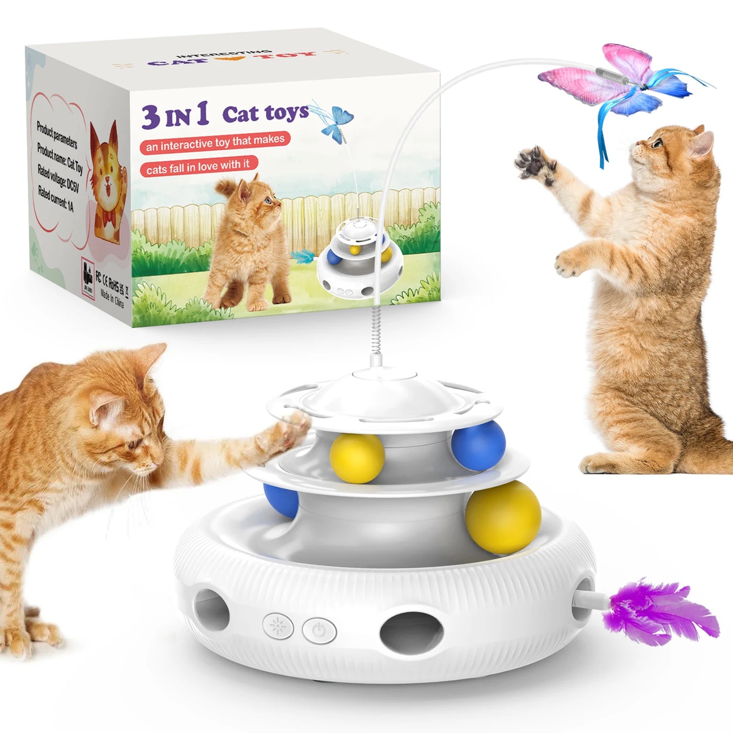 Rechargeable Cat Laser Interactive Puzzle Toy USB Teaser for Cats with Feather Attachments