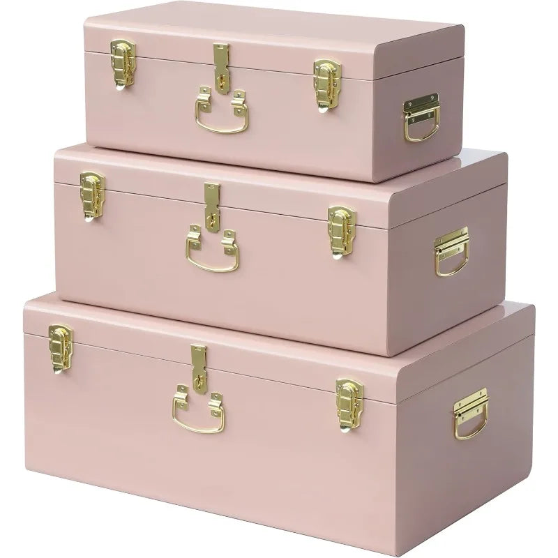 Hign-concerned Box Set of 3 Metal Trunks With Safety Lock