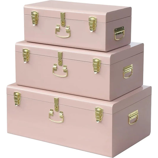 Hign-concerned Box Set of 3 Metal Trunks With Safety Lock