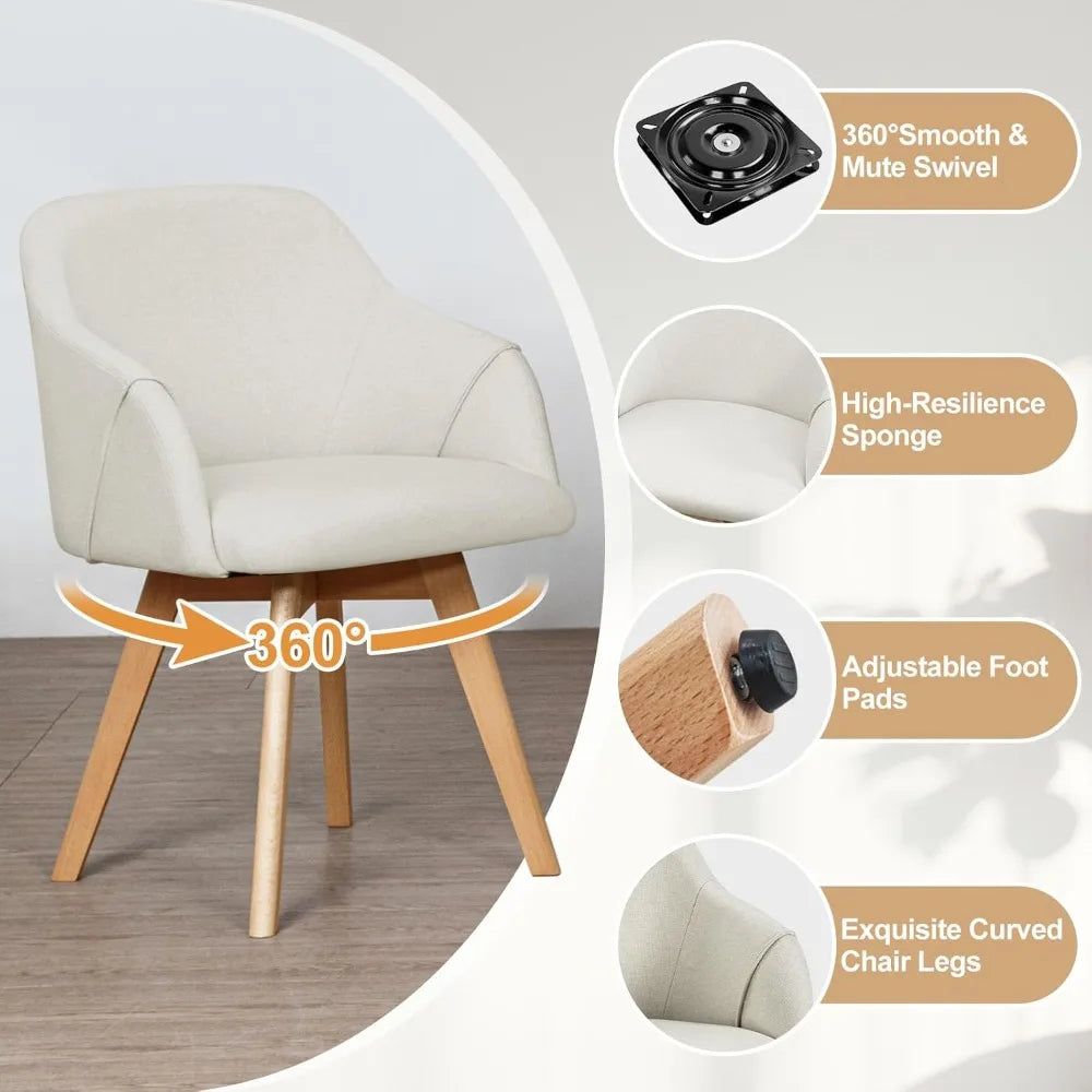 Swivel Dining Chairs with Arm, Set of 2, Modern Linen Fabric Upholstered Kitchen Dining Room Chairs, Swivel Accent Desk Chairs