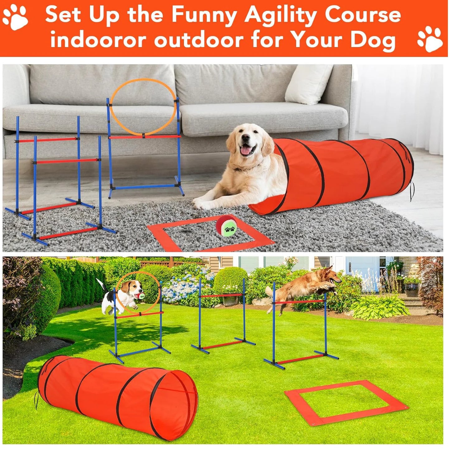 HiMISSH 87Piece Canine Agility Training System Equipment Including Tunnel Obstacles