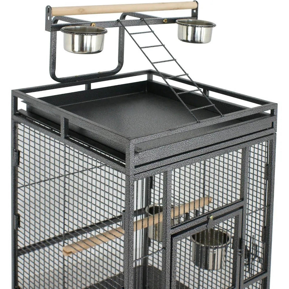 Playtop Parrot Bird Cage WroughtIron RollingStand HeavyDuty EnclosureSystem IndustrialGrade