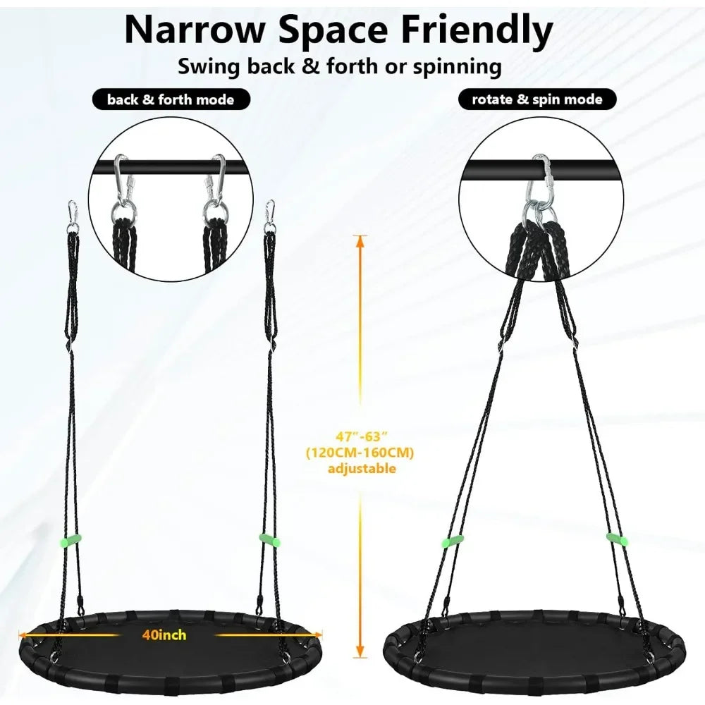 Tree Swing with PP Mat for Kids and Adults Durable,Black Outdoor Saucer Swing,Flying Saucer Web Circle(40 inches Diameter)