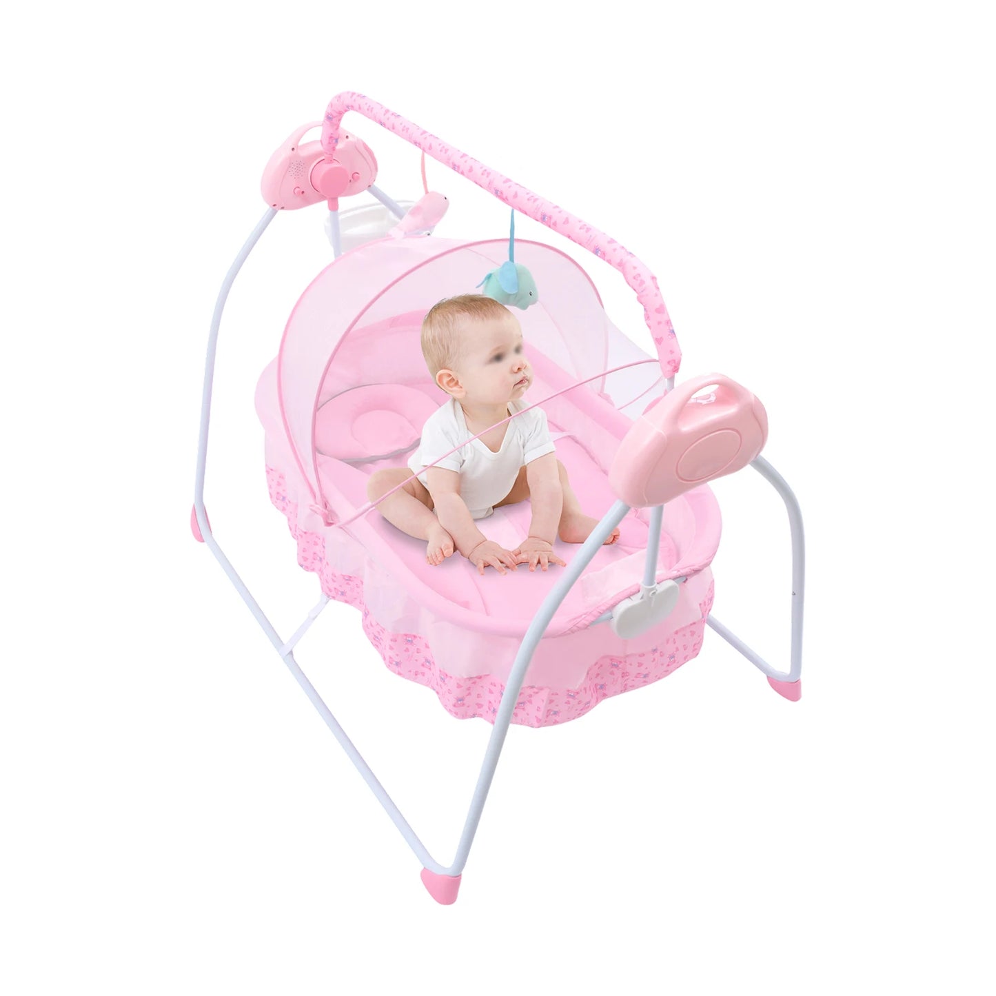 Baby Cradle Swing Remote Auto Swing Bed Cradle Portable Swing Stand Seat For 0-18 Months Baby 5 Gears Adjustable Pink No Battery