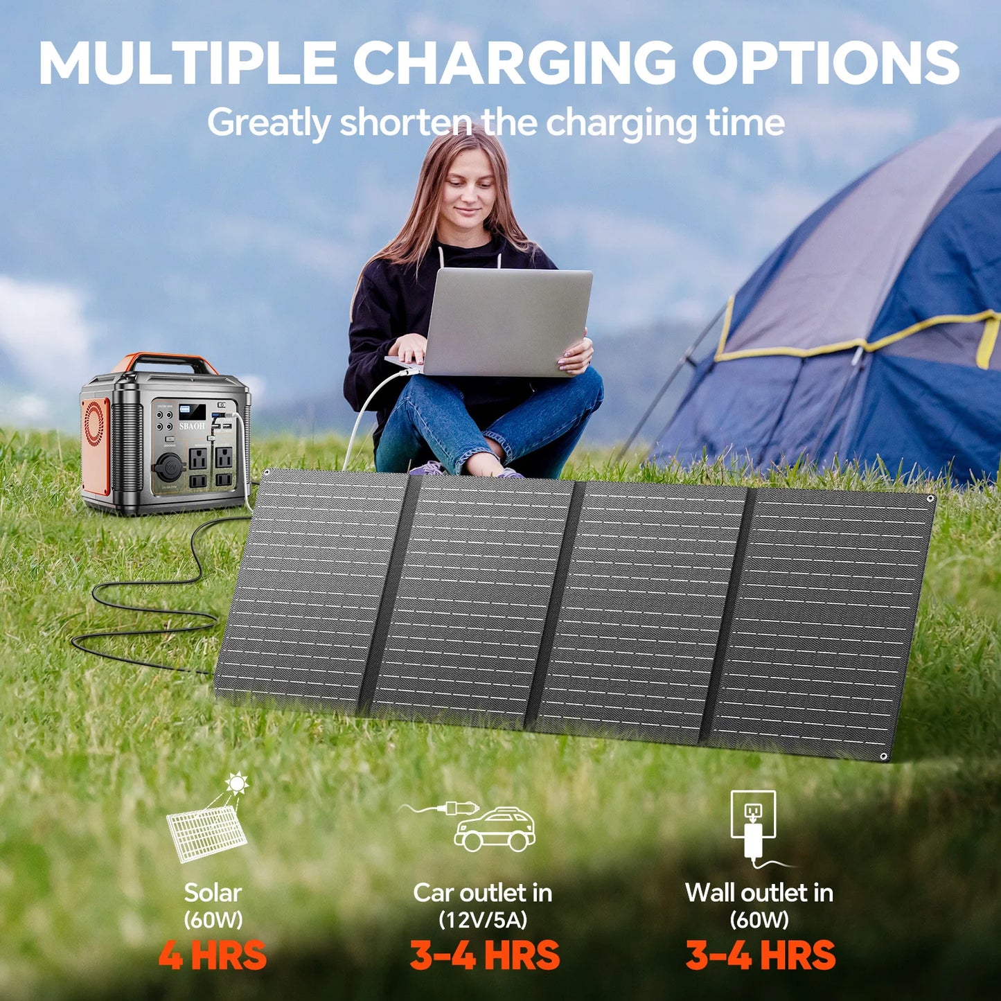 SBAOH 296Wh Portable Camping PowerSupply PowerStationUnit 110 Volt ElectricalOutput Solar