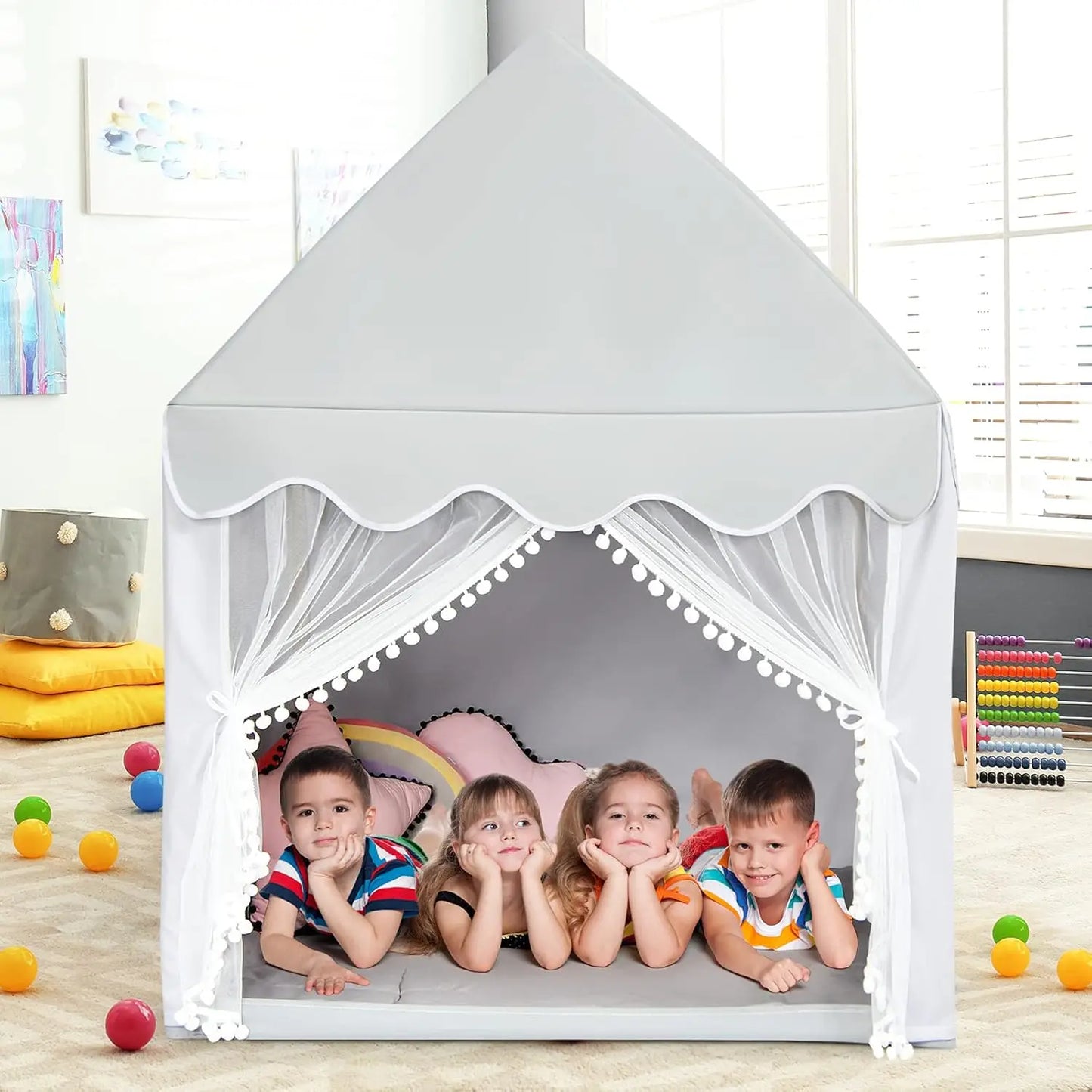 Indoor Playhouse for Kids Fairy Tent with Large Mat and Breathable Windows