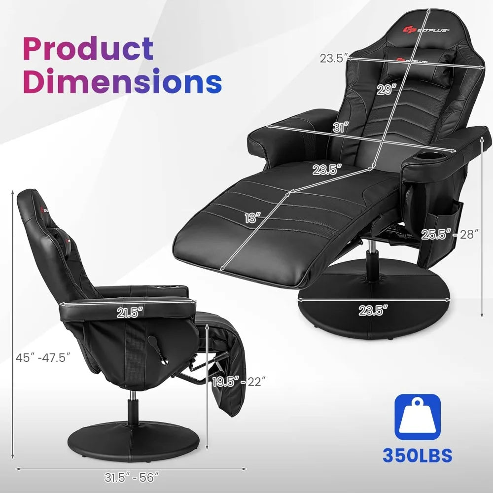 Gaming Recliner, Adjustable Massage Gaming Chair with Cup Holder Footrest Ergonomic Single Sofa Living Room Home