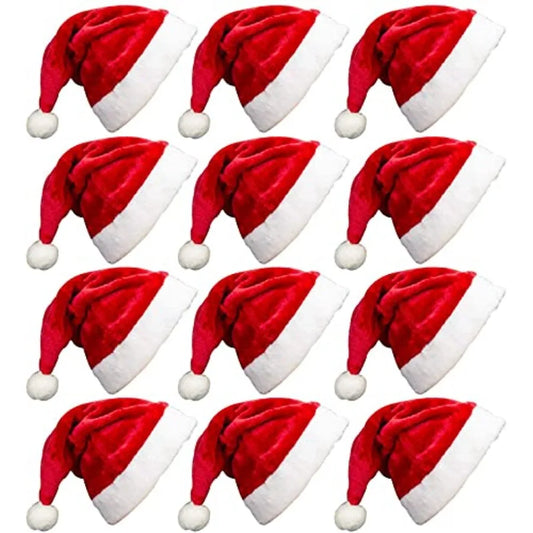 12 Pack Plush Santa Hats For Teens And Adults Holiday