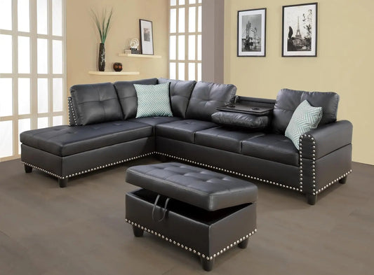 XMSJ Sectional Sofa Modern PremiumQuality SyntheticLeather Living Room Chaise Ottoman