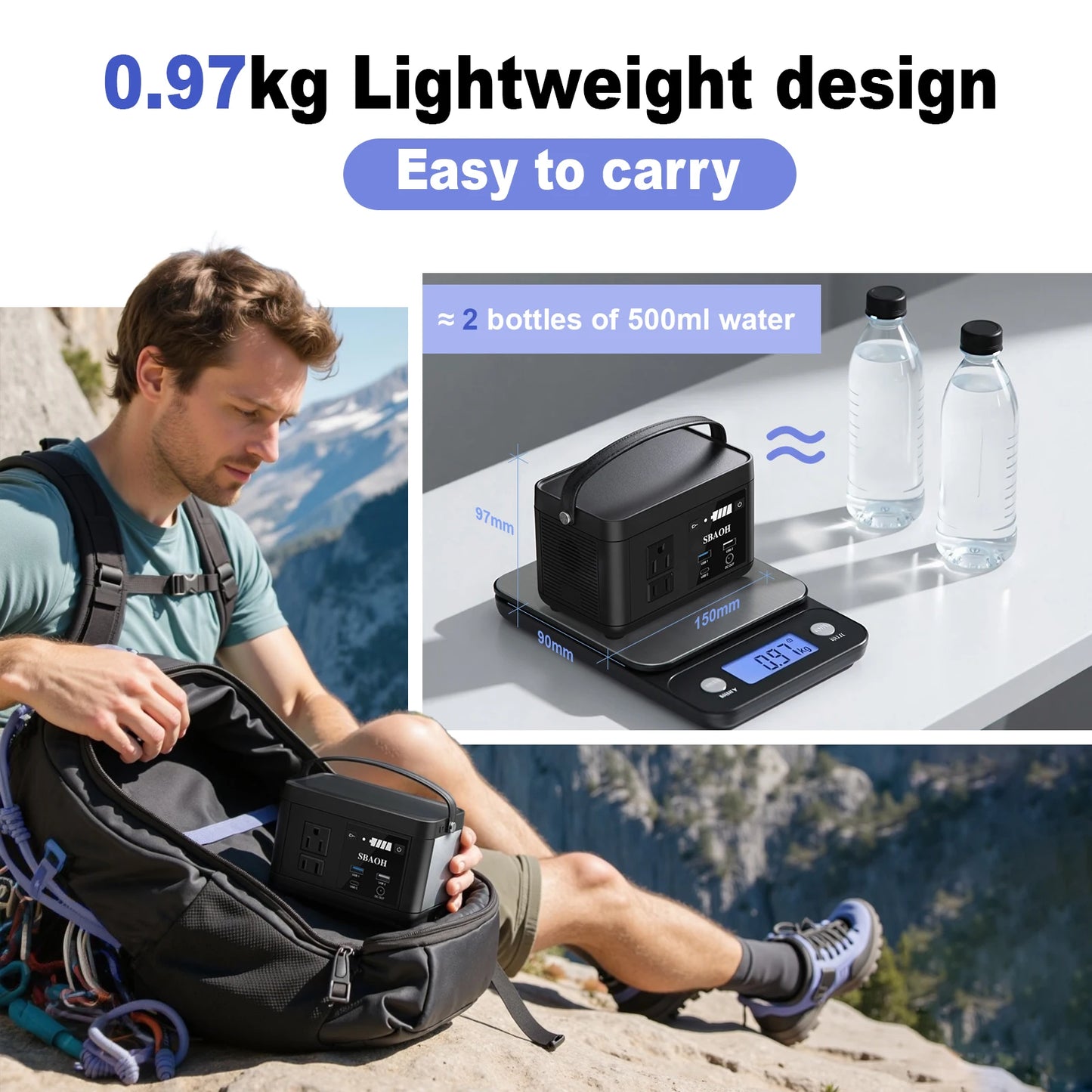 SBAOH Portable Powerstation 88.8Wh,Camping Power Station with 120W (peak 150W) AC Output,Power Solar Generator for Outdoor RV