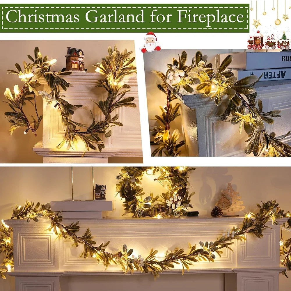VKTECH Mistletoe Christmas Garland With Lights Prelit Cedar